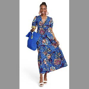 Blue Floral V-Neck Maxi Dress